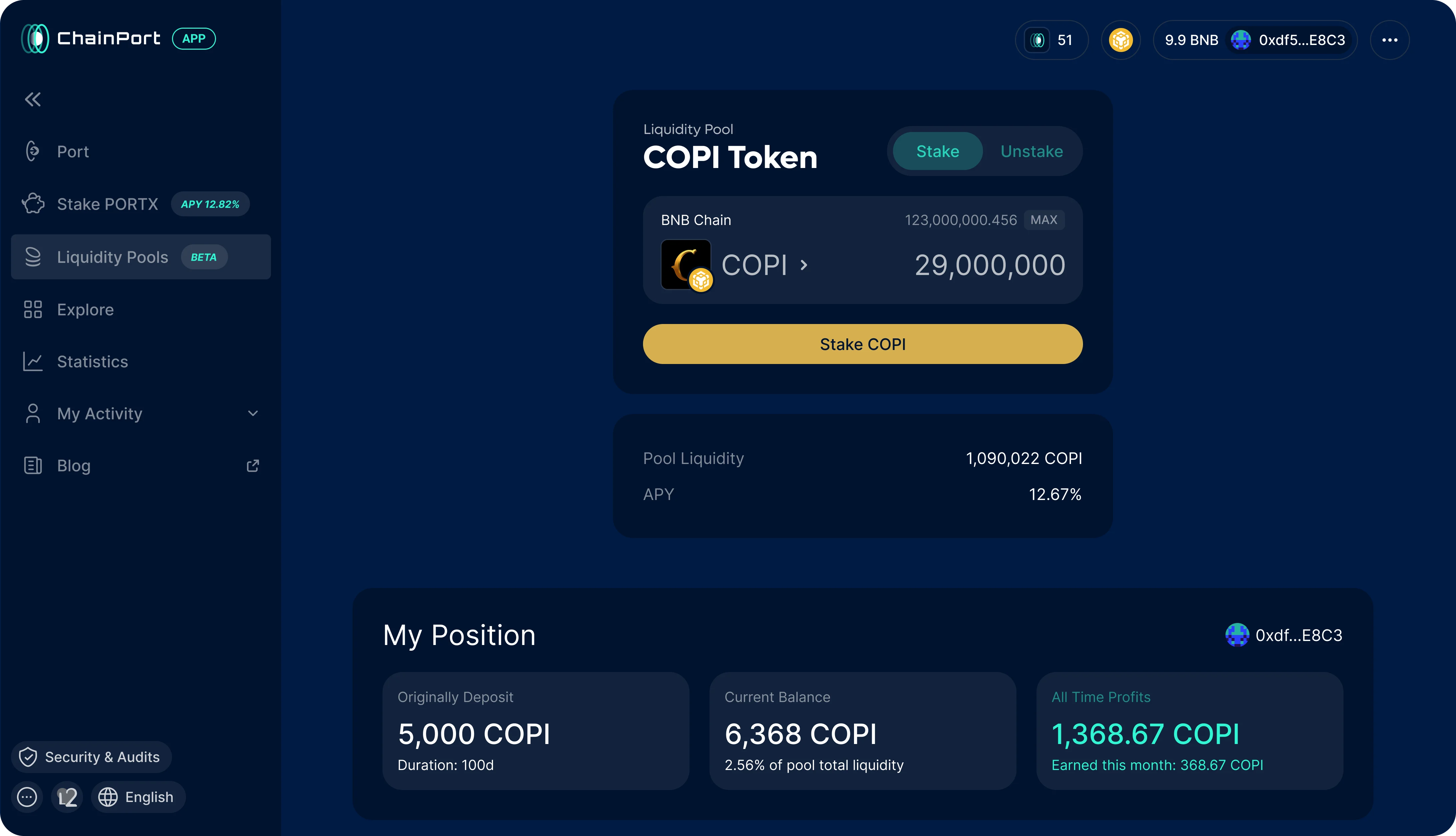 Old ChainPort liquidity pools page