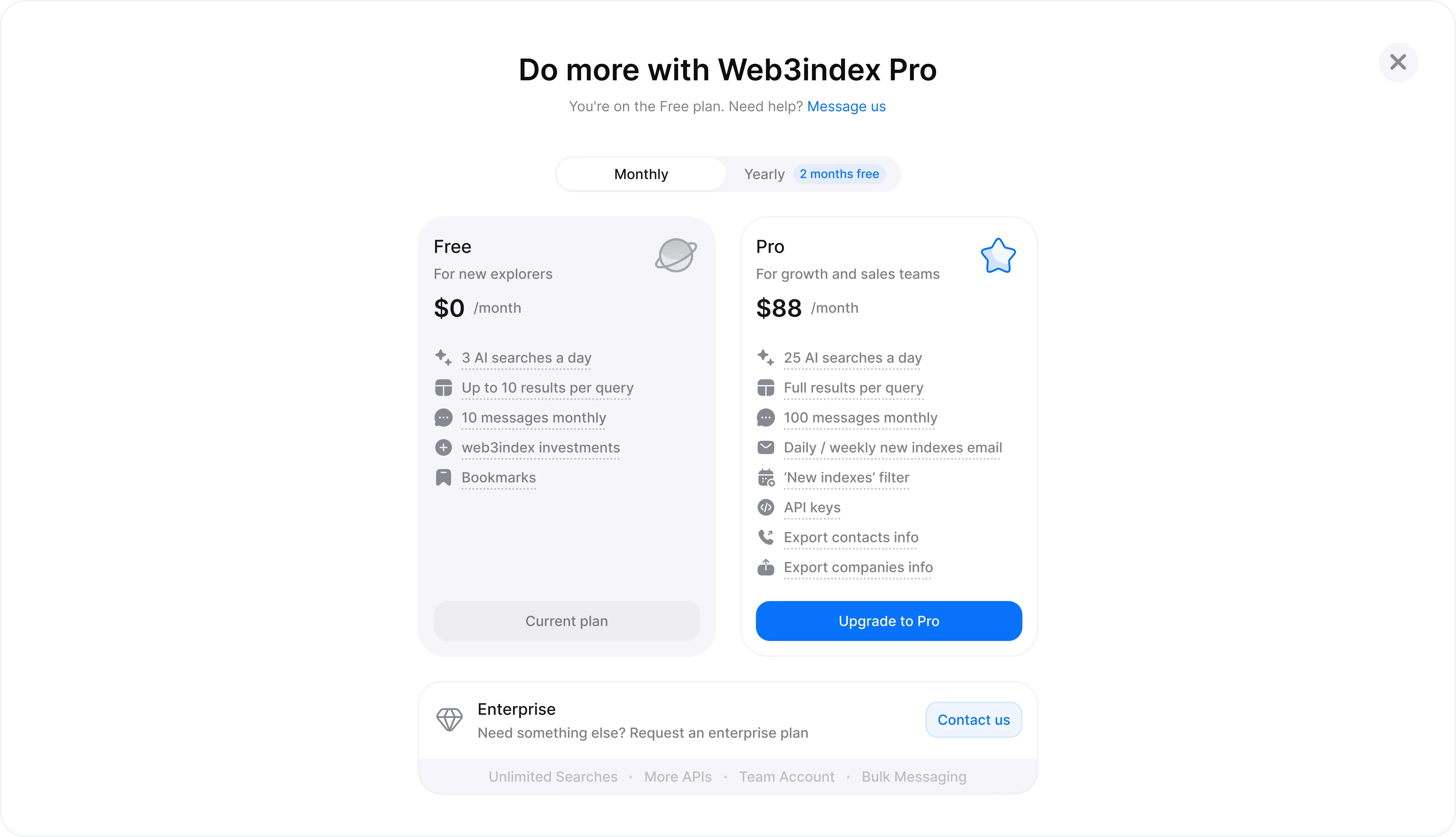 Web3Index pricing plans