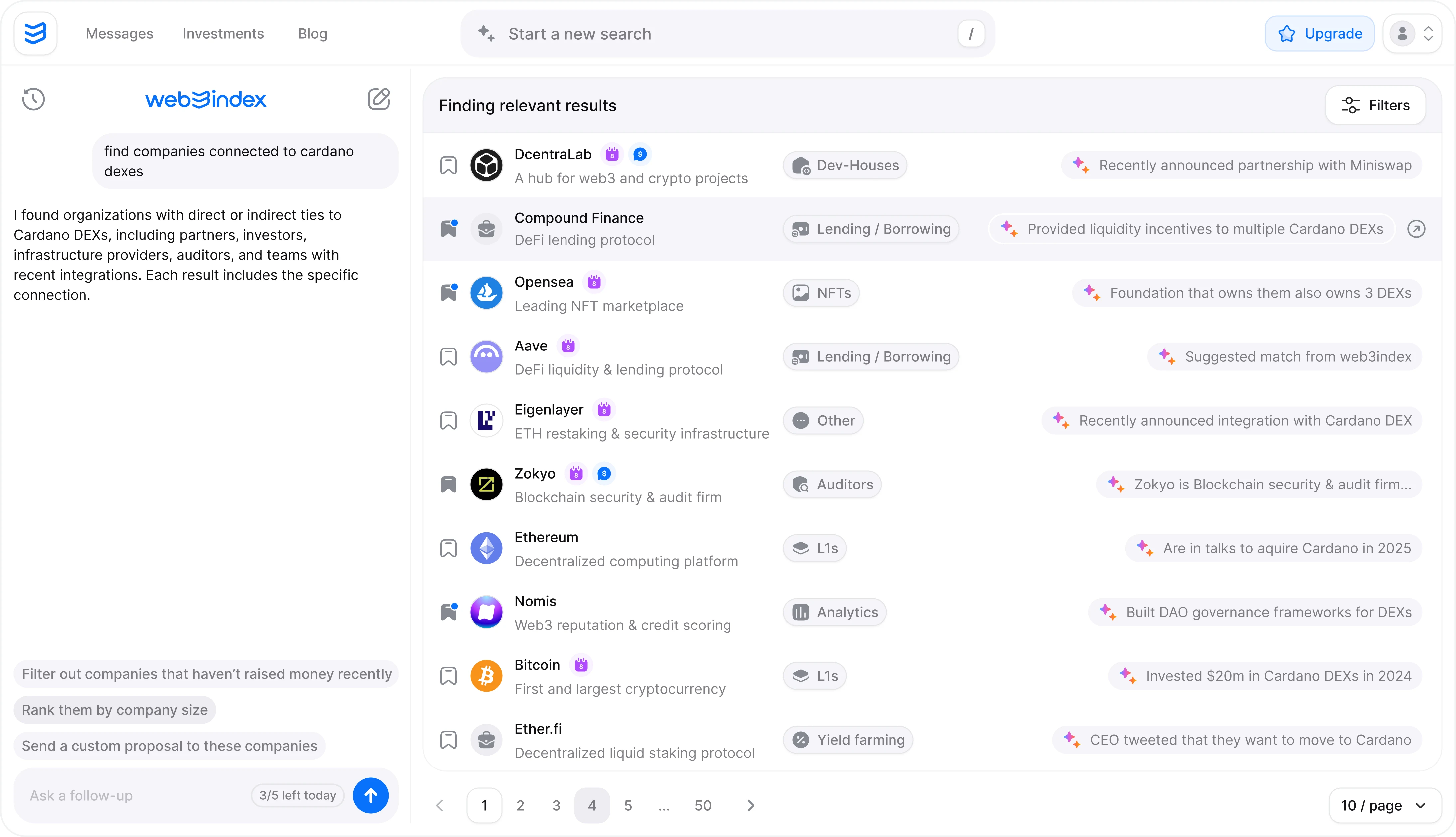 Search results with AI reasoning